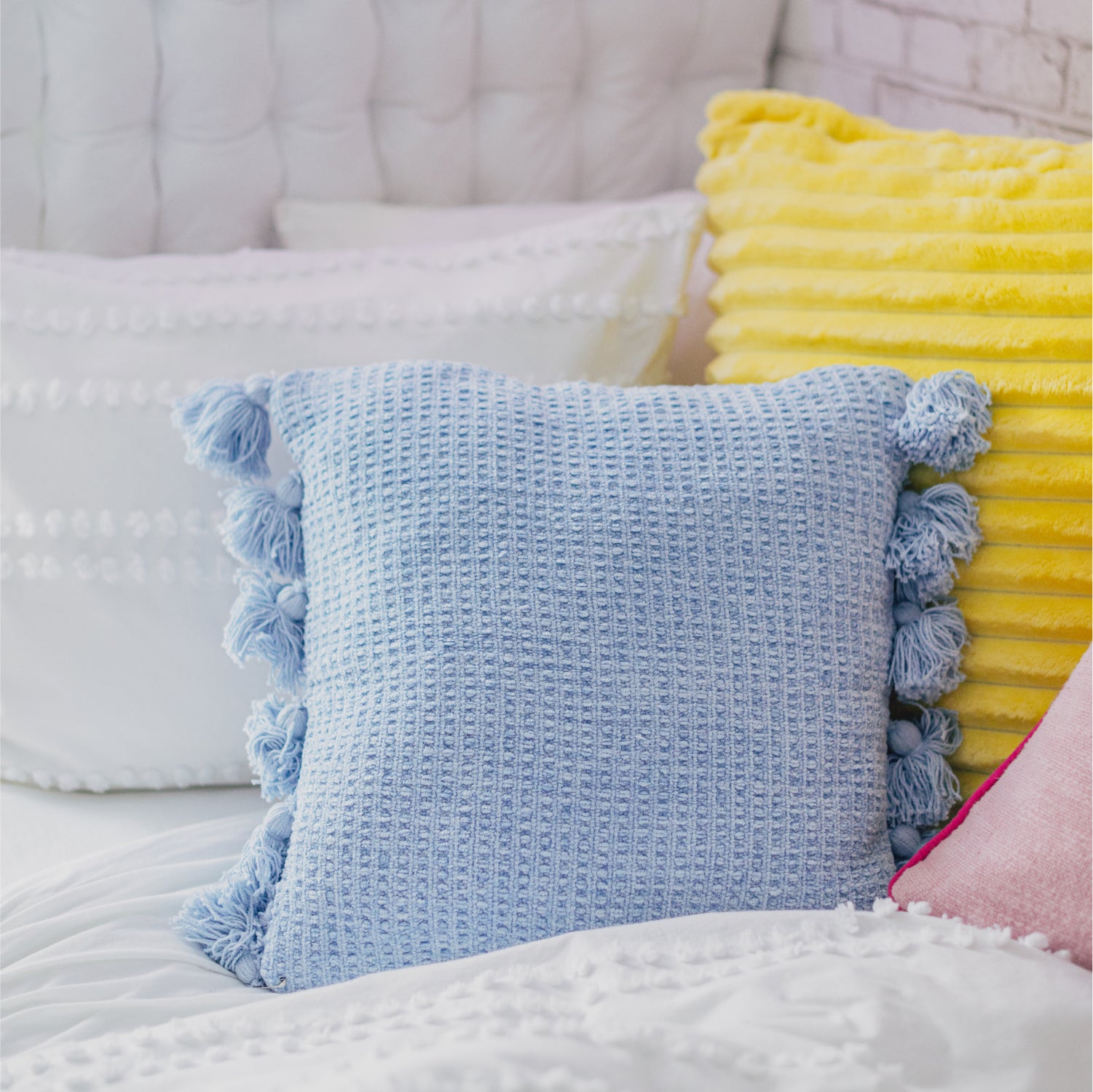 Blue tassel sale pillow