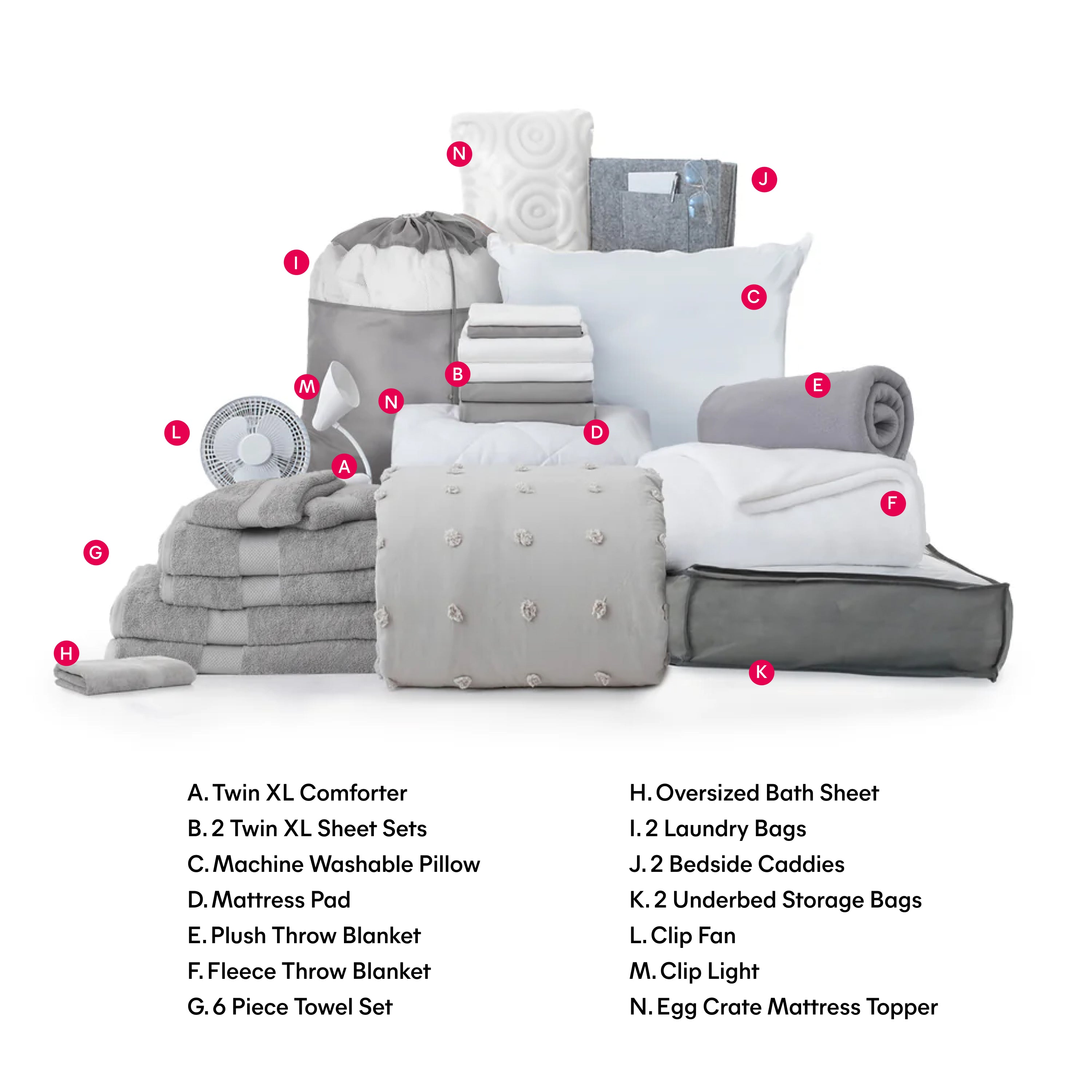 Core 27-Piece Dorm Bundle | Dorm Essentials - Grey Plaid - Dormify