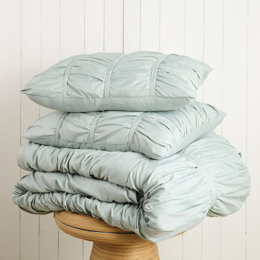 Ruched Comforter and Sham Set | Dorm Essentials - Mint Green / Twin ...