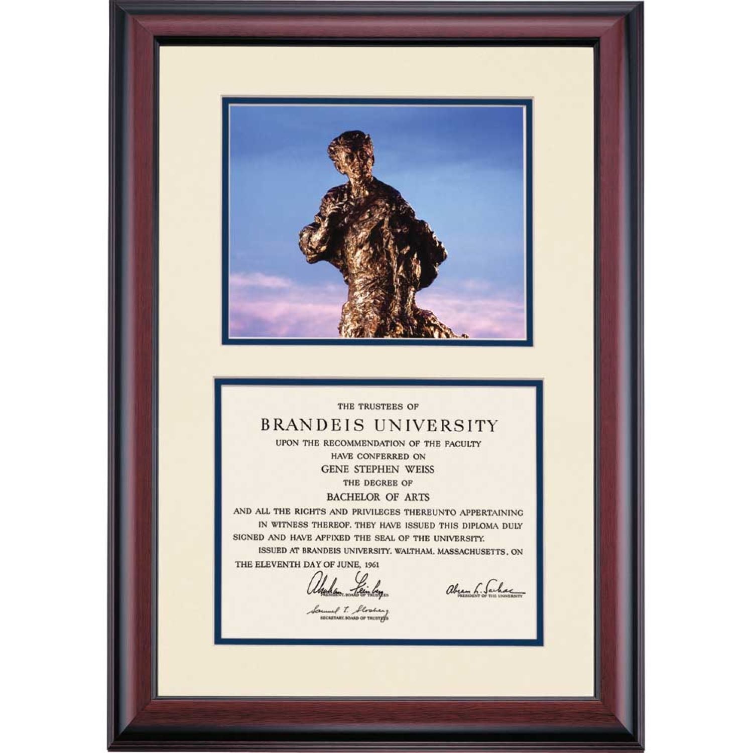 Brandeis Premier Louis Brandeis Statue Diploma Frame | Dorm Essentials ...