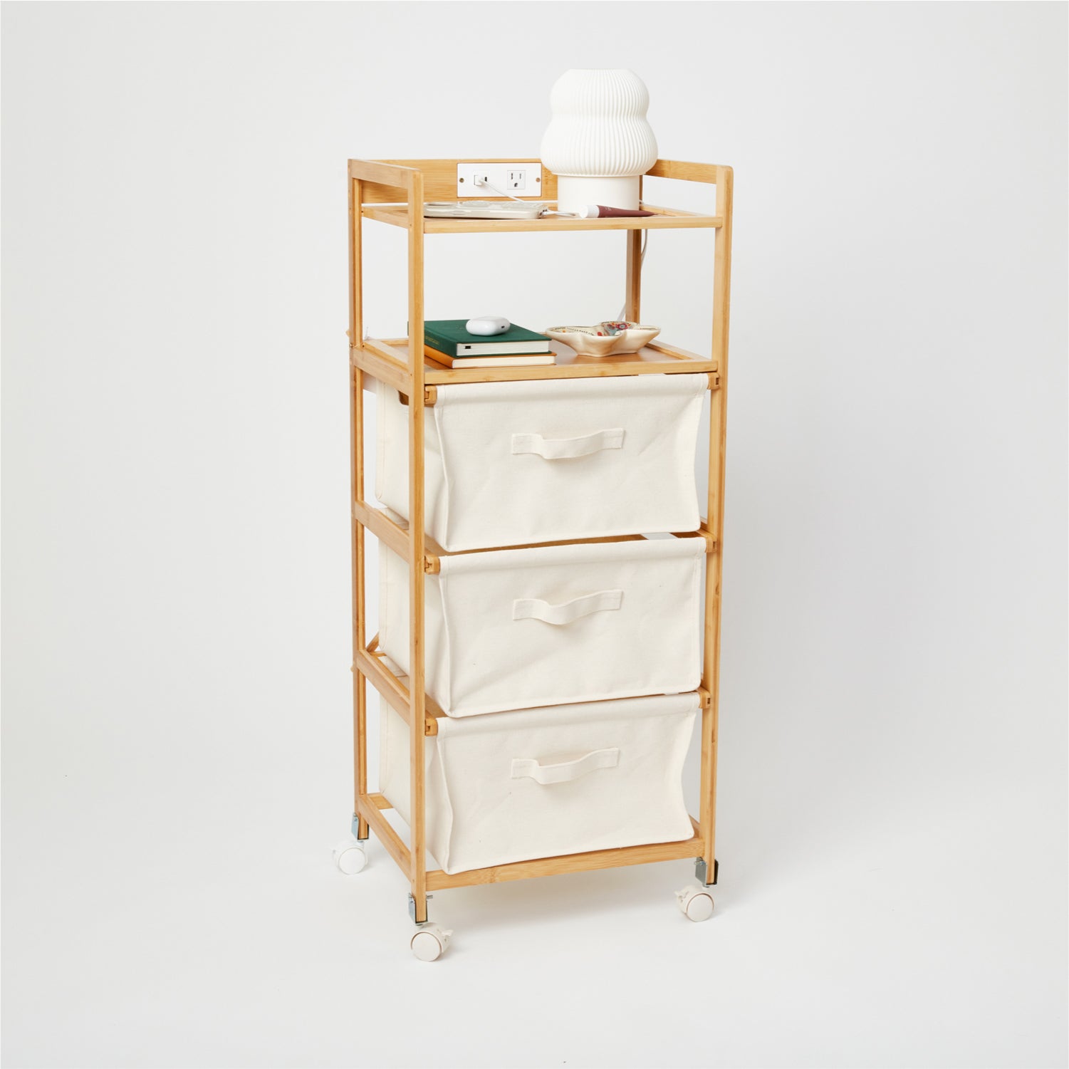 Bamboo Sutton Charging 3-Drawer On Wheels | Dorm Essentials - Dormify