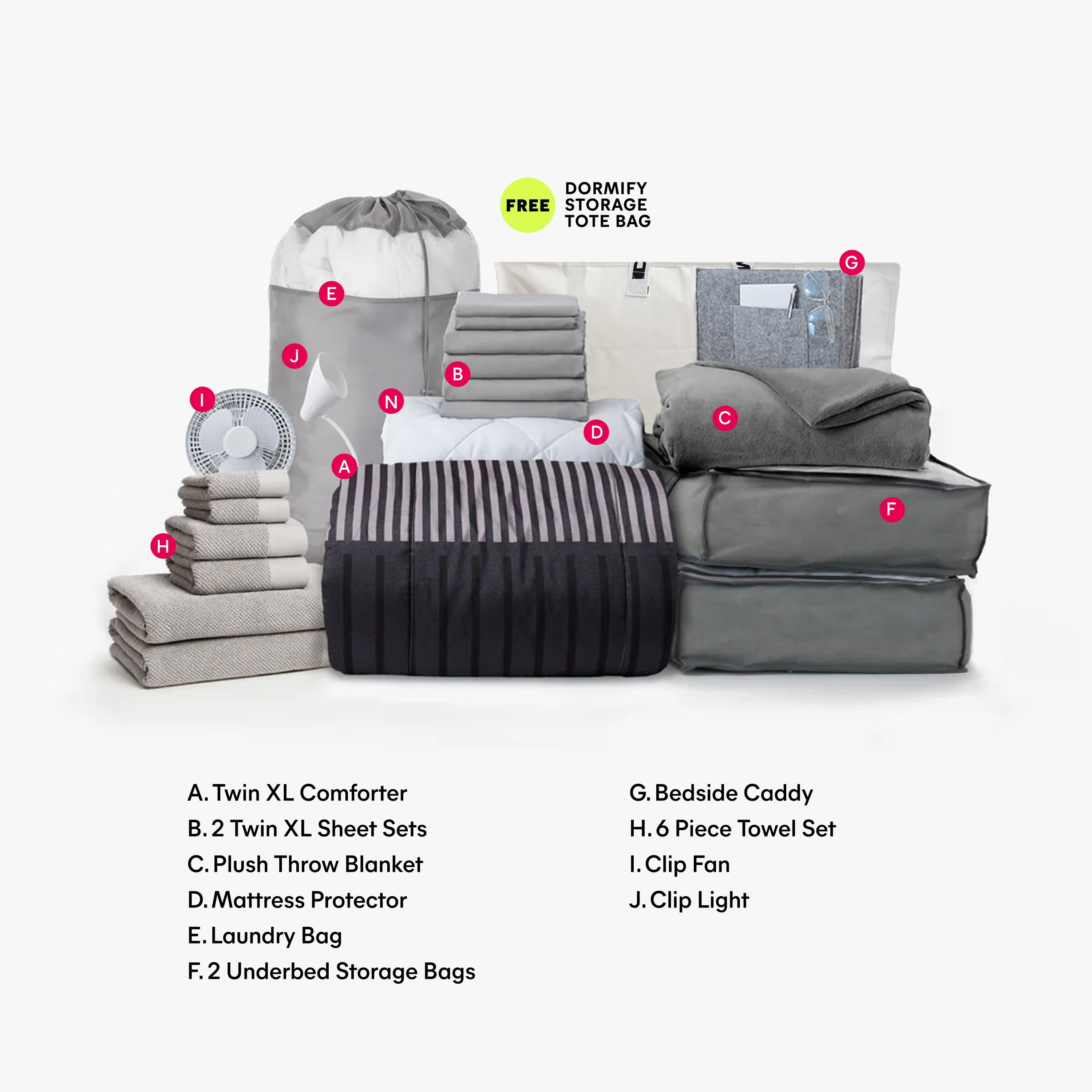 Core 22-Piece Dorm Bundle | Dorm Essentials - Grey Stripe - Dormify