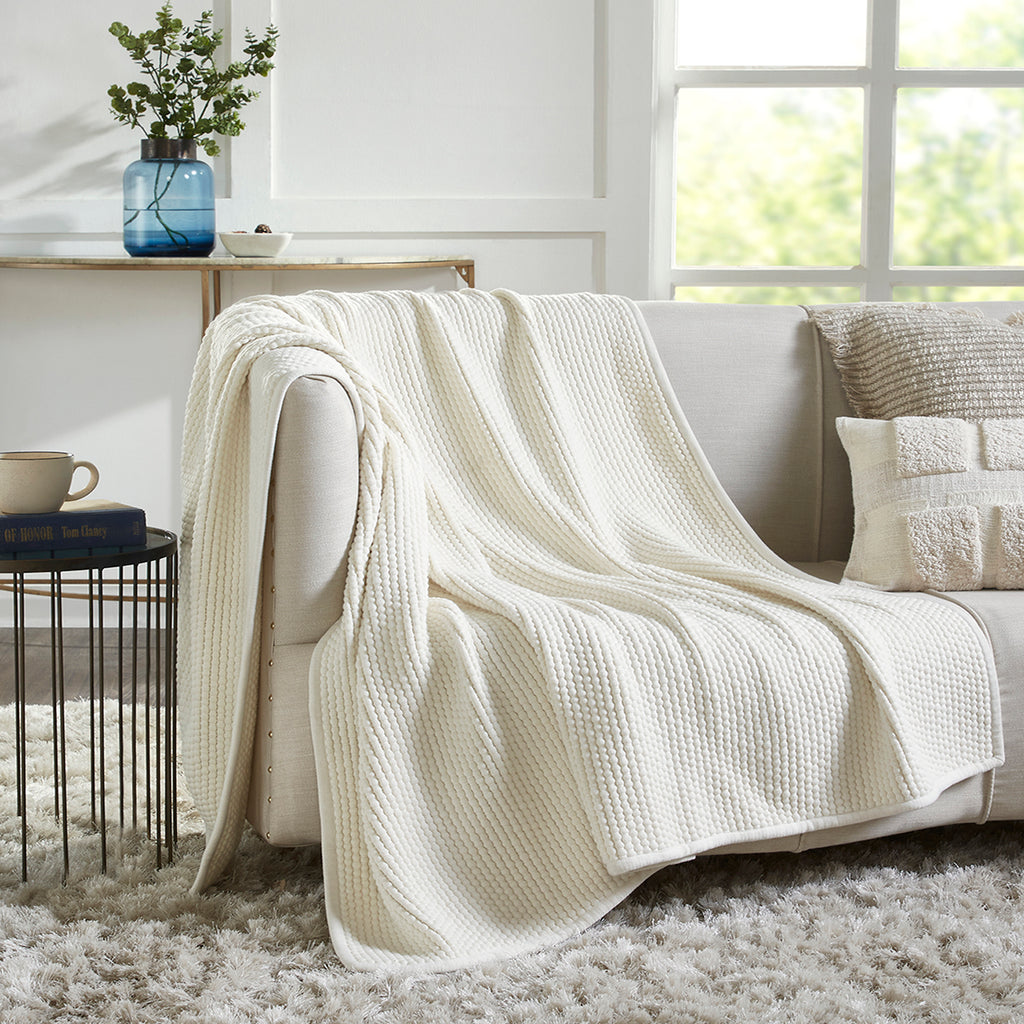 Dakota Popcorn Throw Blanket | Dorm Essentials - White - Dormify