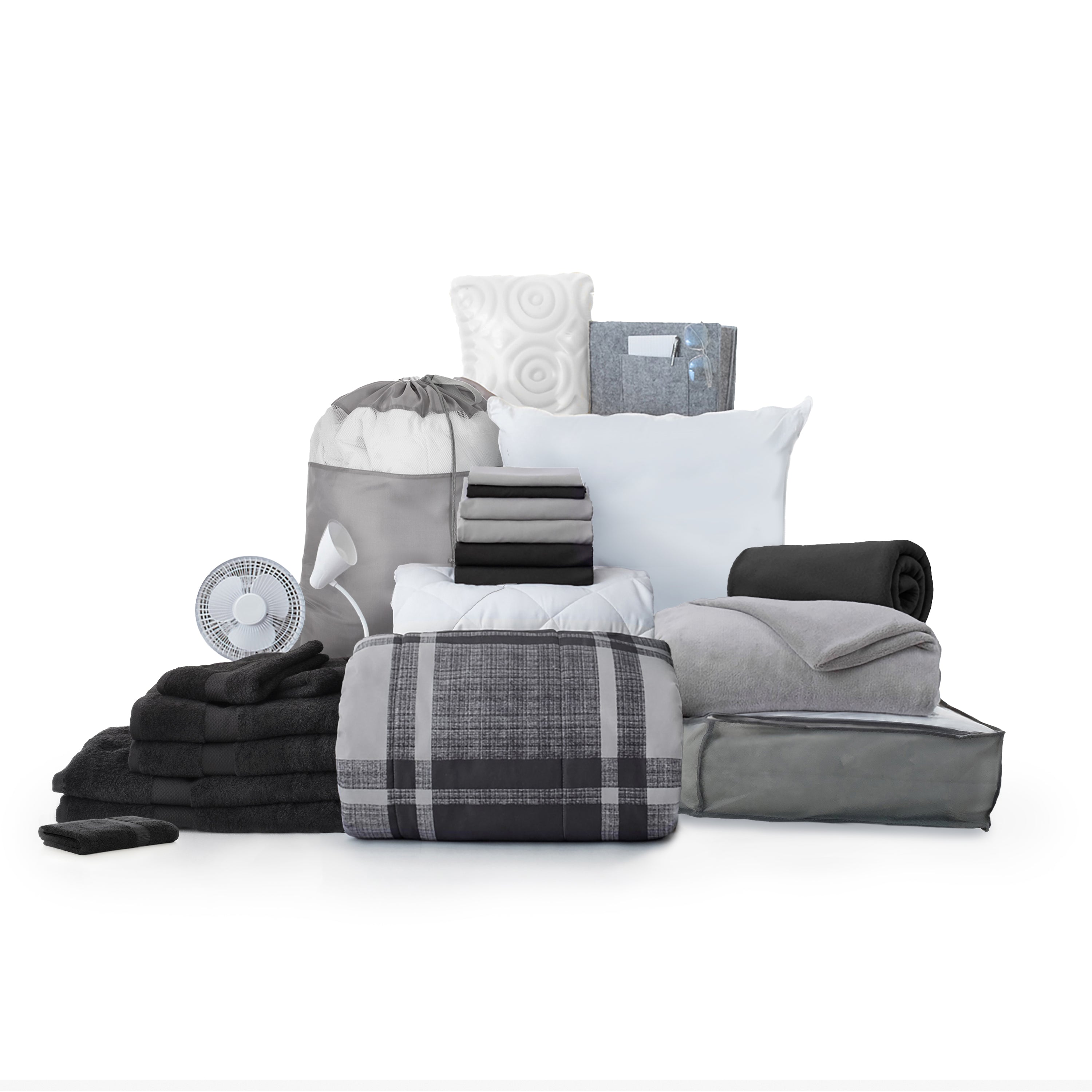 Core 27-Piece Dorm Bundle | Dorm Essentials - Grey Plaid - Dormify