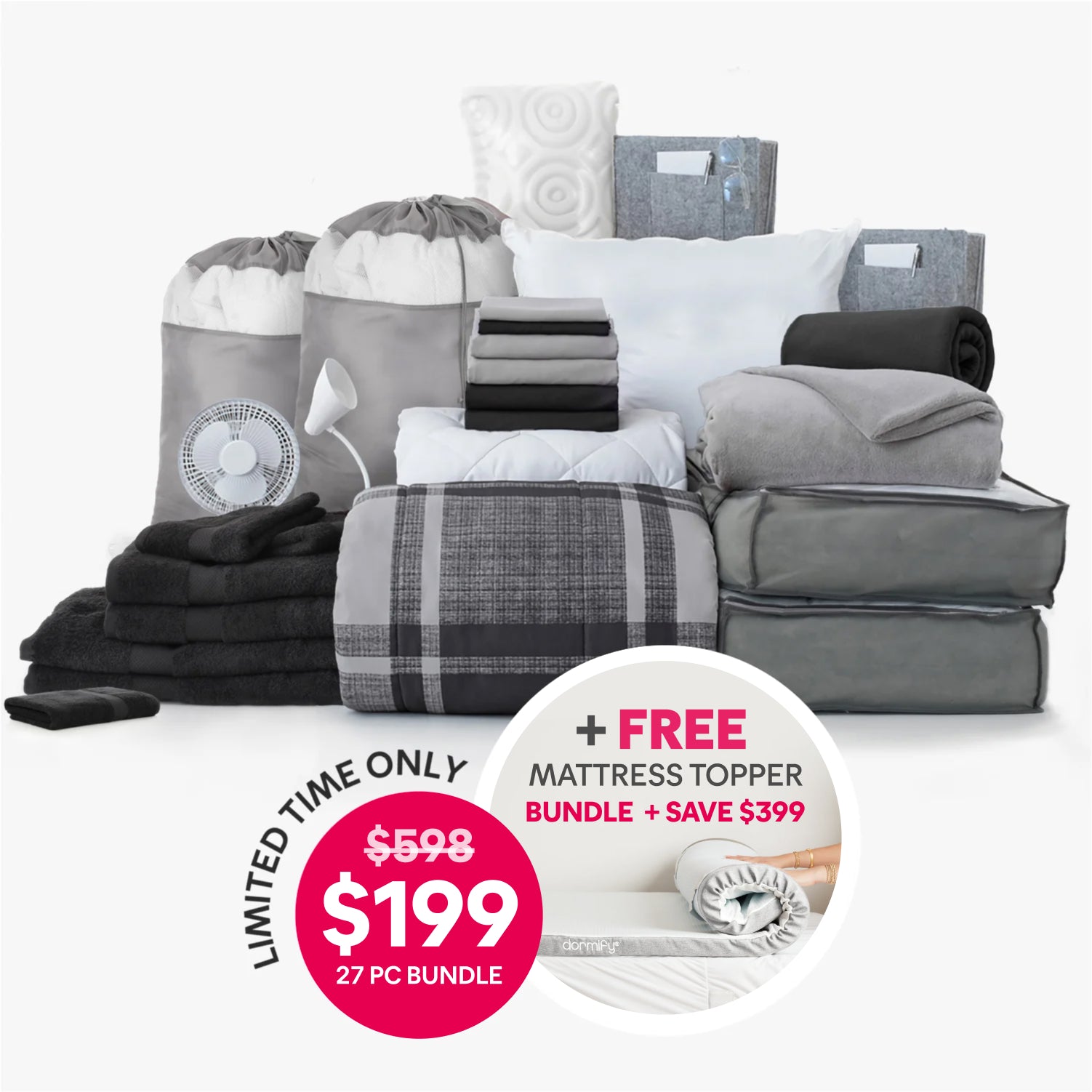 Core 27-Piece Dorm Bundle | Dorm Essentials - Grey Dots - Dormify