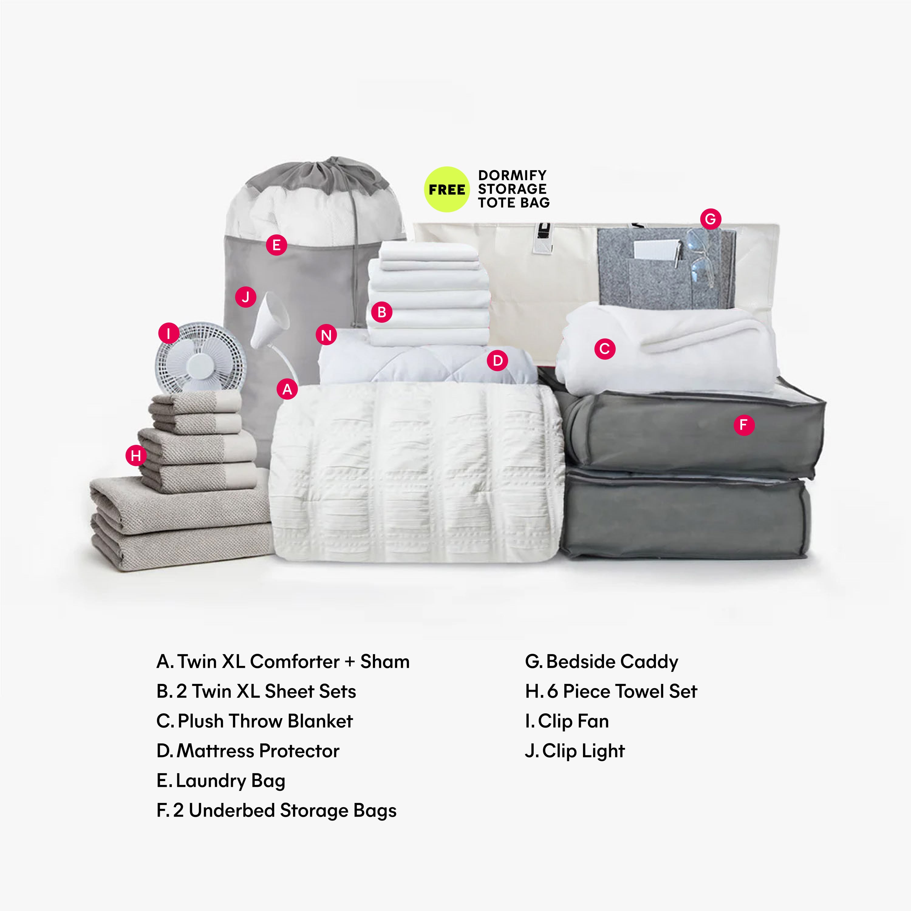 Core 22-Piece Dorm Bundle | Dorm Essentials - White Pintuck - Dormify