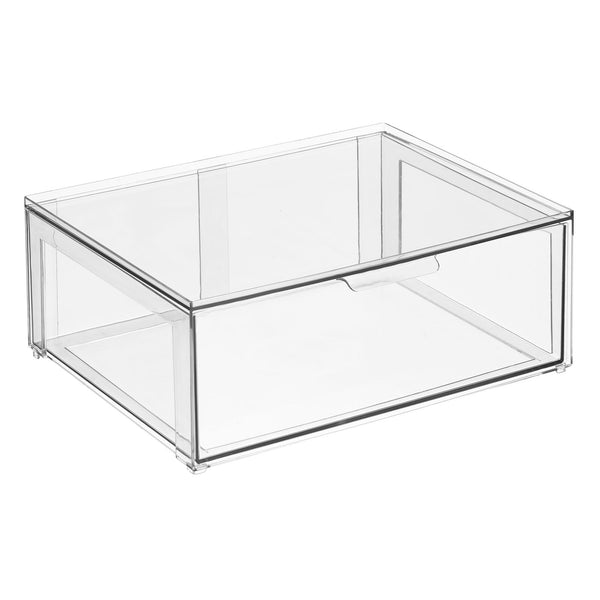 mDesign Plastic Stackable Office Storage Organizer, Drawer, 4 Pack,  White/Clear