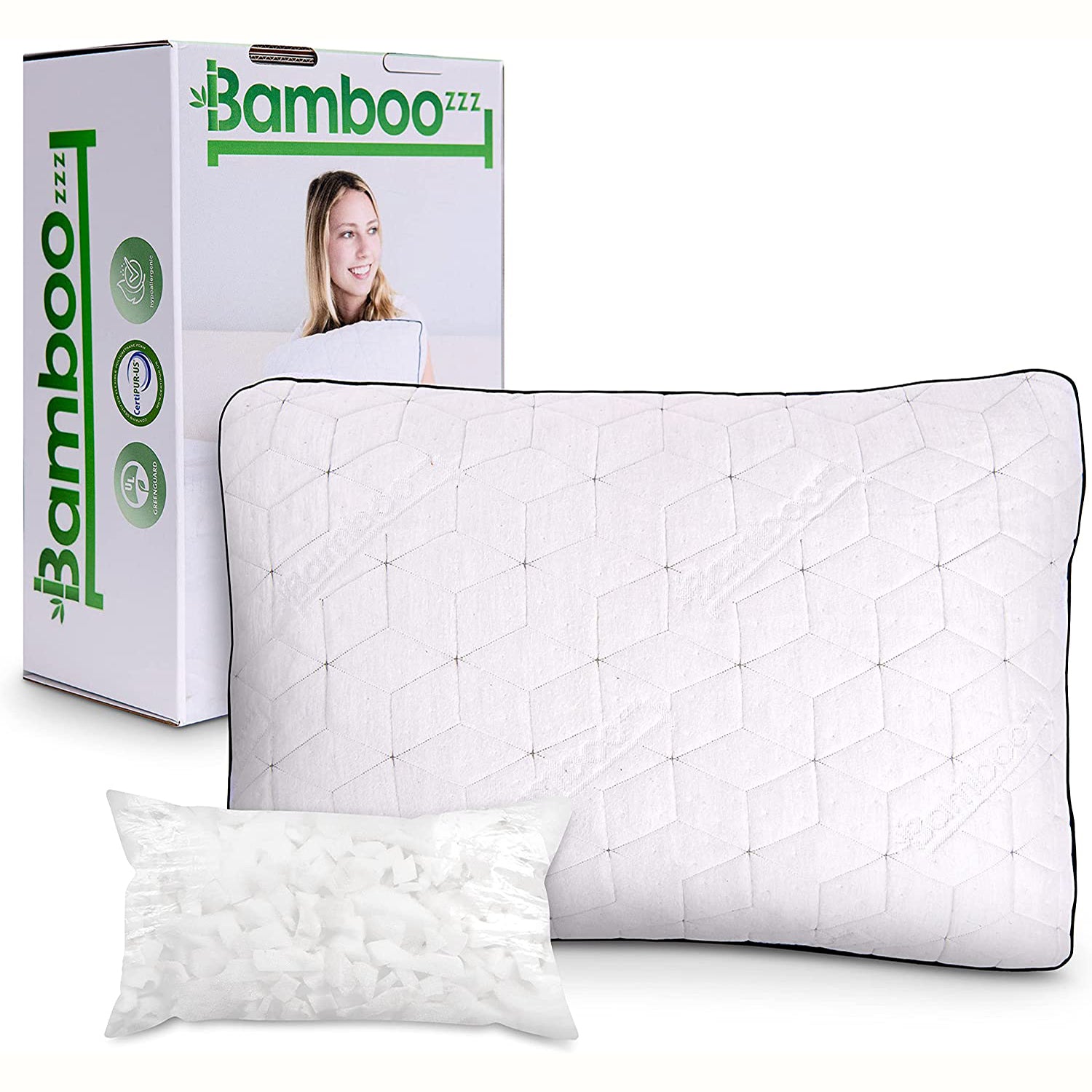 FluffCo Down & Feather Pillow - Standard - Firm - White