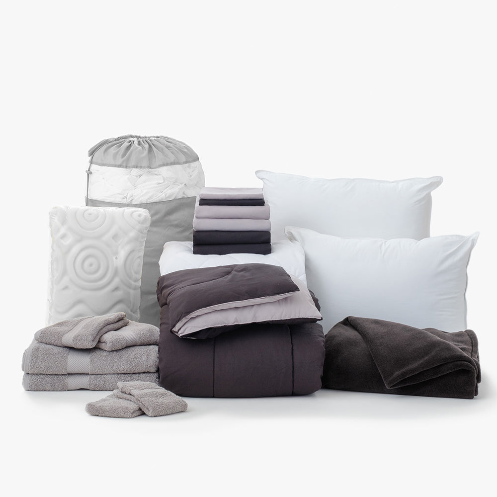 19 Piece Comfort Dorm Bundle | Dorm Essentials - Black/Grey - Dormify